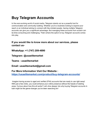 Best 2025 Website To Buy Telegram Accounts (PVA Aged )