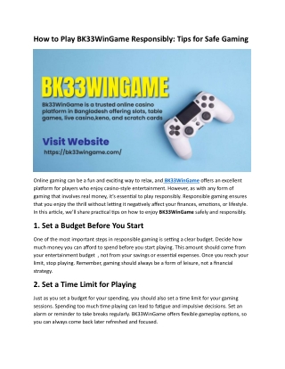 How to Play BK33WinGame Responsibly