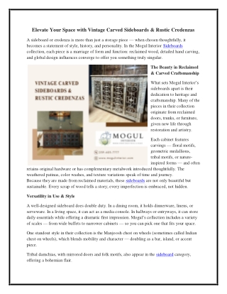 Elevate Your Space with Vintage Carved Sideboards & Rustic Credenzas