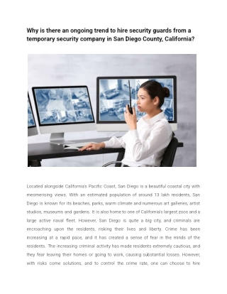 Why is there an ongoing trend to hire security guards from a temporary security company in San Diego County, California
