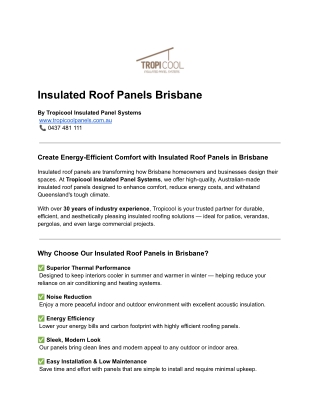 Insulated Roof Panels Brisbane – Tropicool Insulated Panel Systems