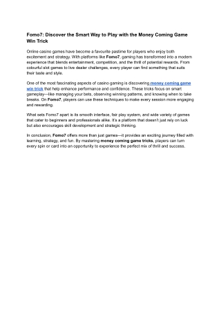 Fomo7_ Discover the Smart Way to Play with the Money Coming Game Win Trick