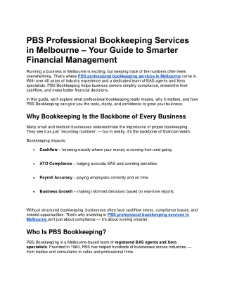 PBS Professional Bookkeeping Services in Melbourne