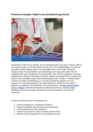 Flowrence Hospital_ Best Anesthesiology Doctor in Rajkot