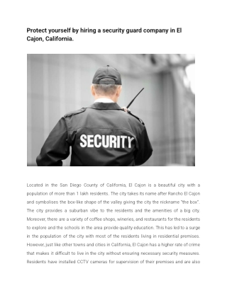 Protect yourself by hiring a security guard company in El Cajon, California