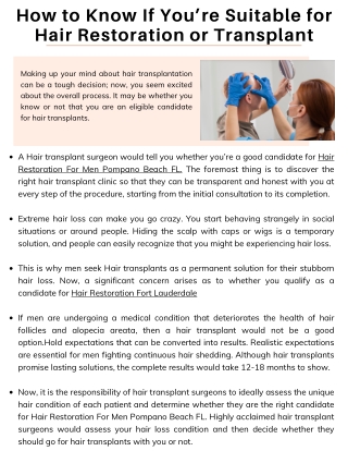 How to Know If You’re Suitable for Hair Restoration or Transplant