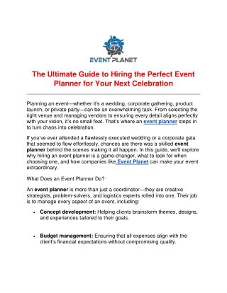 The Ultimate Guide to Hiring the Perfect Event Planner for Your Next Celebration