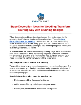 Stage Decoration Ideas for Wedding Transform Your Big Day with Stunning Designs