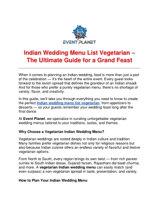 Indian Wedding Menu List Vegetarian – The Ultimate Guide for a Grand Feast