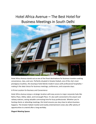 Hotel Africa Avenue – The Best Hotel for Business Meetings in South Delhi