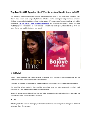 Top Ten 18  OTT Apps for Hindi Web Series You Should Know in 2025