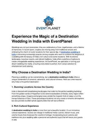 Experience the Magic of a Destination Wedding in India with EventPlanet
