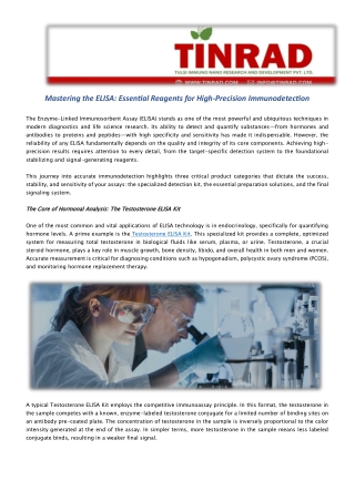 Mastering the ELISA Essential Reagents for High-Precision Immunodetection