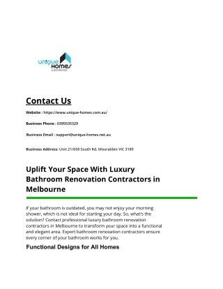 Uplift Your Space With Luxury Bathroom Renovation Contractors in Melbourne