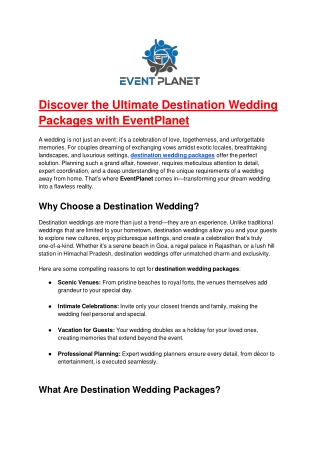 Discover the Ultimate Destination Wedding Packages with EventPlanet