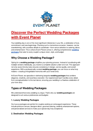 Discover the Perfect Wedding Packages with Event Planet