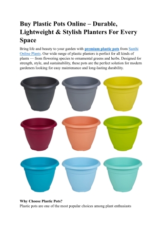 Plastic Pots – Durable & Lightweight Planters