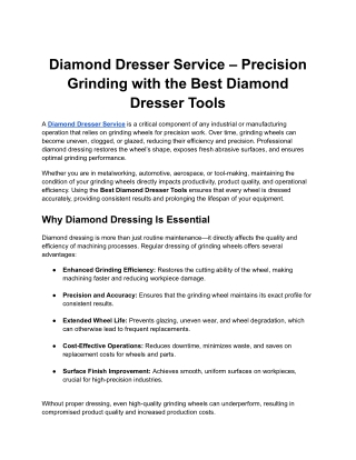 Diamond Dresser Service – Precision Grinding with the Best Diamond Dresser Tools