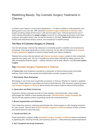 Redefining Beauty_ Top Cosmetic Surgery Treatments in Chennai
