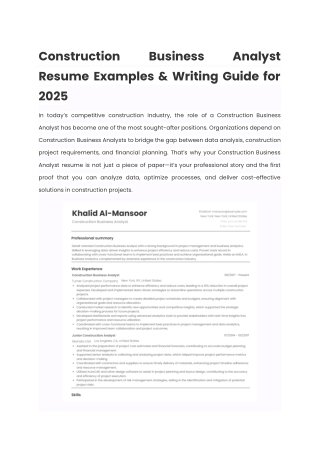 Construction Business Analyst Resume Examples & Writing Guide for 2025