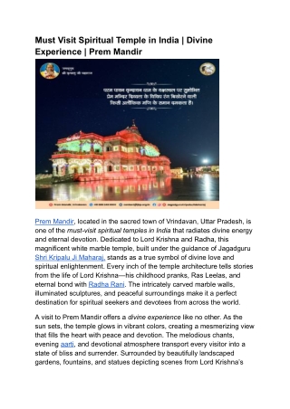 Must Visit Spiritual Temple in India _ Divine Experience _ Prem Mandir