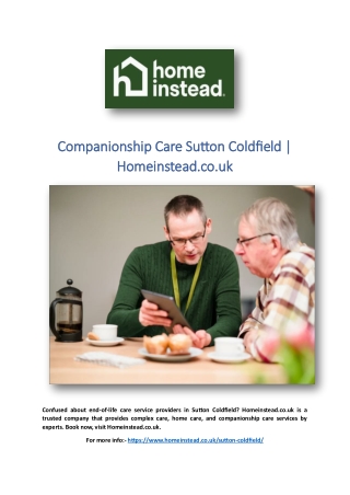 Companionship Care Sutton Coldfield | Homeinstead.co.uk