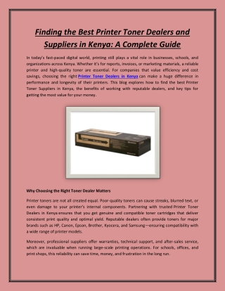 Finding the Best Printer Toner Dealers and Suppliers in Kenya: A Complete Guide