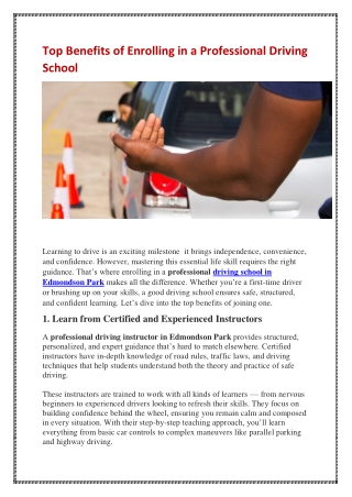 Top Benefits of Enrolling in a Professional Driving School