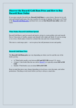 Bacardi Gold Rum Price & How to Buy It Online