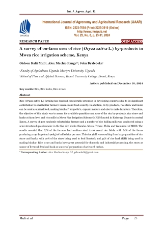 A survey of on-farm uses of rice (Oryza sativa L.) by-products in Mwea rice