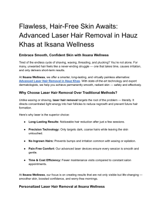 Laser Hair Removal in Hauz Khas – Safe, Effective & Long-Lasting Results