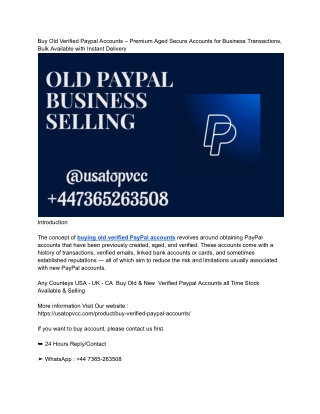 Hot 10 Site Verified PayPal Accounts Online USA and UK – Safe, Trusted, Strong