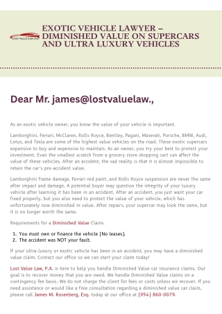 Exotic Vehicle Diminished Value Claims