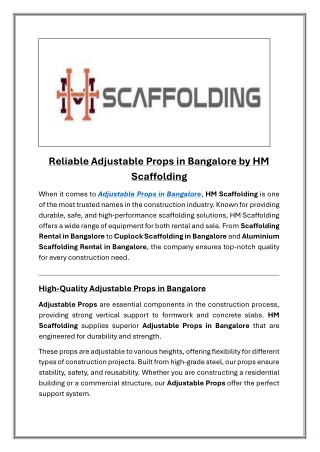 Reliable Adjustable Props in Bangalore by HM Scaffolding