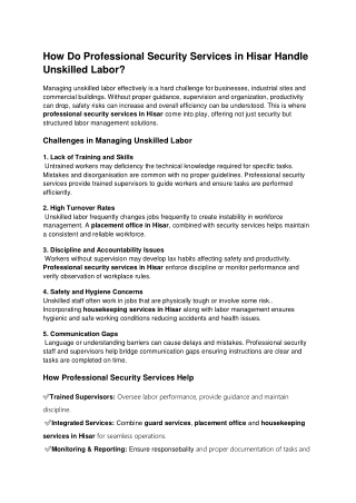 How Do Professional Security Services in Hisar Handle Unskilled Labor