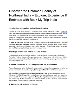 Explore the Beauty of Northeast India with Our Exclusive Tour Packages