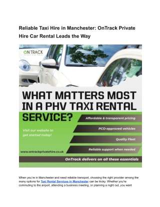 Affordable & Trusted Taxi Rental Services in Manchester