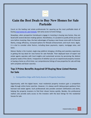 Gain the Best Deals to Buy New Homes for Sale Parkside