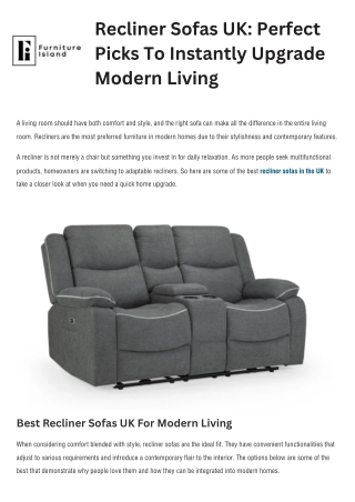 Recliner Sofas UK Perfect Picks To Instantly Upgrade Modern Living