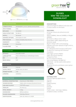 10W LED Downlight by Greenhse Technologies