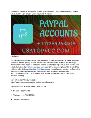 Hot 05 Best site to Buy Old and Verified PayPal Accounts USA – Safe, Trusted