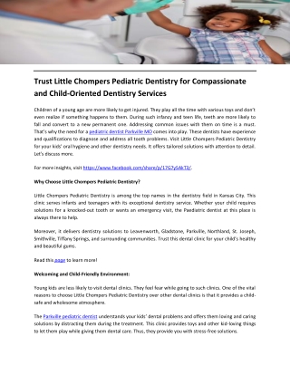 Trust Little Chompers Pediatric Dentistry for Compassionate and Child