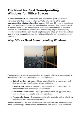 The Need for Best Soundproofing Windows for Office Spaces