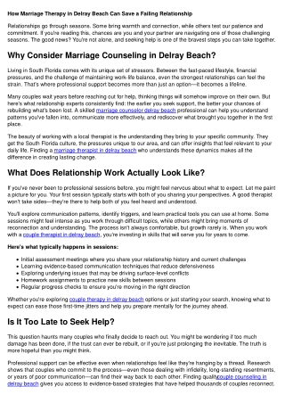 How Marriage Therapy in Delray Beach Can Save a Failing Relationship