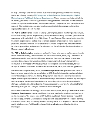 Edurup Learning PGP in Data Science, Data Analyst, Digital Marketing.