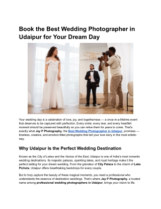 Book the Best Wedding Photographer in Udaipur for Your Dream Day
