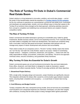 The Role of Turnkey Fit Outs in Dubai’s Commercial Real Estate Boom