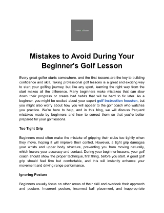 Mistakes to Avoid During Your Beginner's Golf Lesson