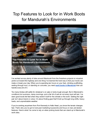 Top Features to Look for in Work Boots for Mandurah’s Environments