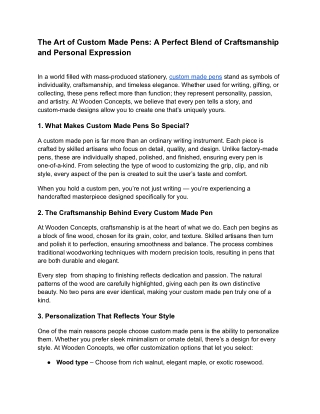 Art of Custom Made Pens: A Perfect Blend of Craftsmanship and Personal Expressio